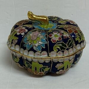 Cloisonné Cobalt Blue and Gold Pumpkin Box